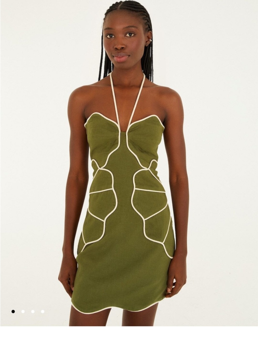 FARM Rio Green Wavy Trim Halter Neck Lenzing™ Ecovero™ Euroflax™ Mini Dress